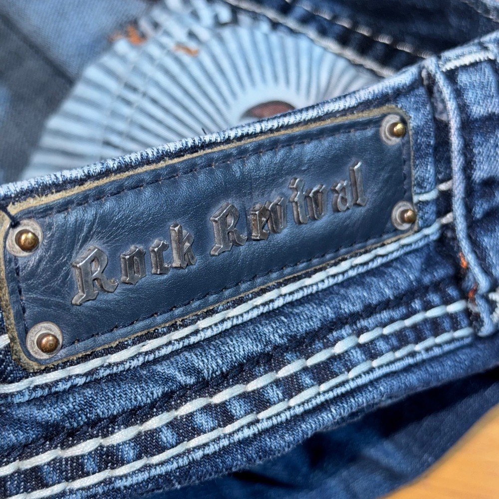 Y2K Rock Revival Johanna Bootcut Jeans Dark Wash Contrast Stitch Size 28 Cotton - Picture 8 of 9